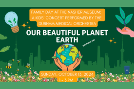 hands holding the earth, with flowers, trees, and a city surrounding; text with concert details